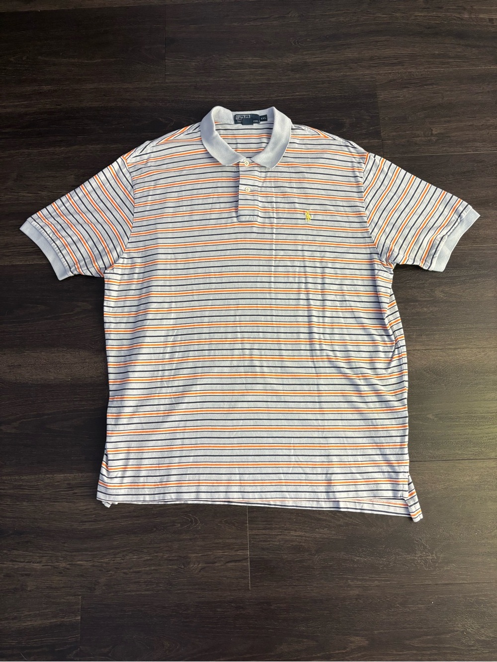 Ralph Lauren Polo Men's Orange Blue Striped Cotton Polo Shirt XXL